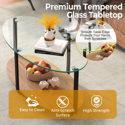 Sofabord 95x50x44 cm hærdet glas naturlig træhylde