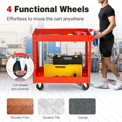 Rød metalvogn med to niveauer hjul og håndtag 85x41x79 cm