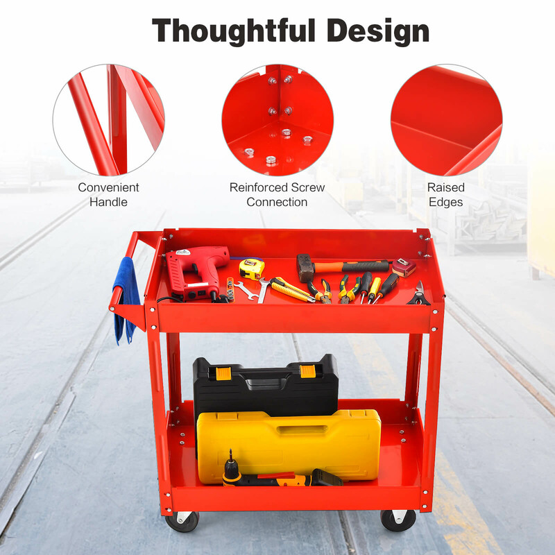 Rød metalvogn med to niveauer hjul og håndtag 85x41x79 cm