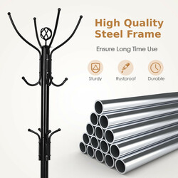 Stående tøjholder i sort metal 12 kroge 180 cm