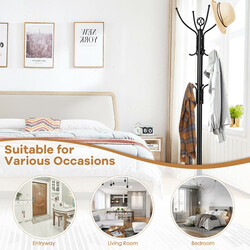 Stående tøjholder i sort metal 12 kroge 180 cm