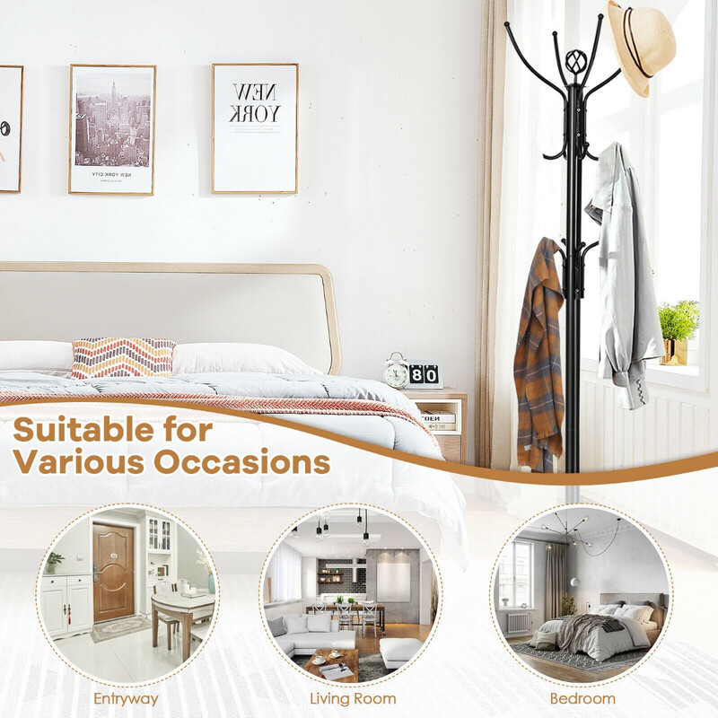 Stående tøjholder i sort metal 12 kroge 180 cm