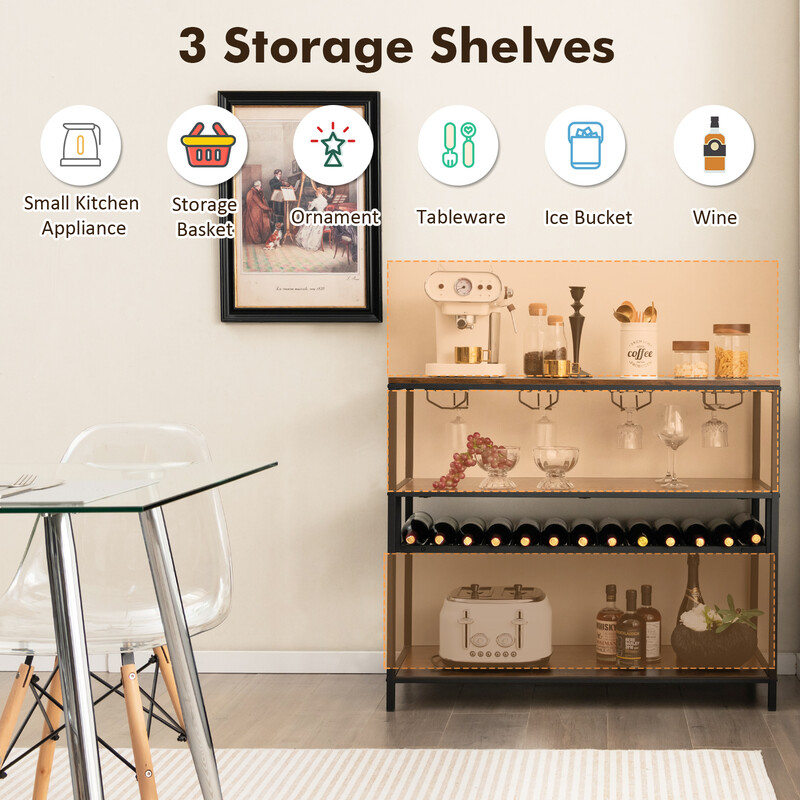 Vinskab 14 flasker rustik brun træmetal 102x40x87 cm glasholder 20