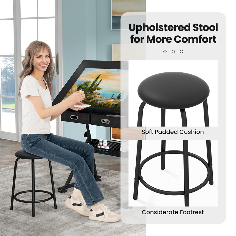 Tegnebord sort MDF justerbar højde 73-98 cm med stol