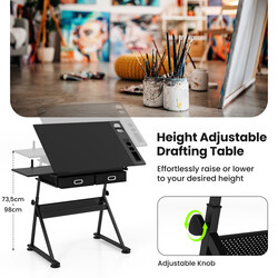 Tegnebord sort MDF justerbar højde 73-98 cm med stol
