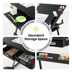 Tegnebord sort MDF justerbar højde 73-98 cm med stol