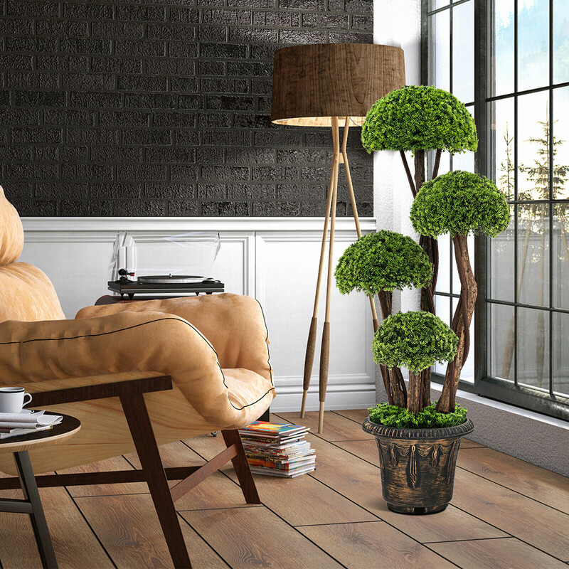 Kunstig kuglecypres 90 cm PE PVC cement indendørs udendørs