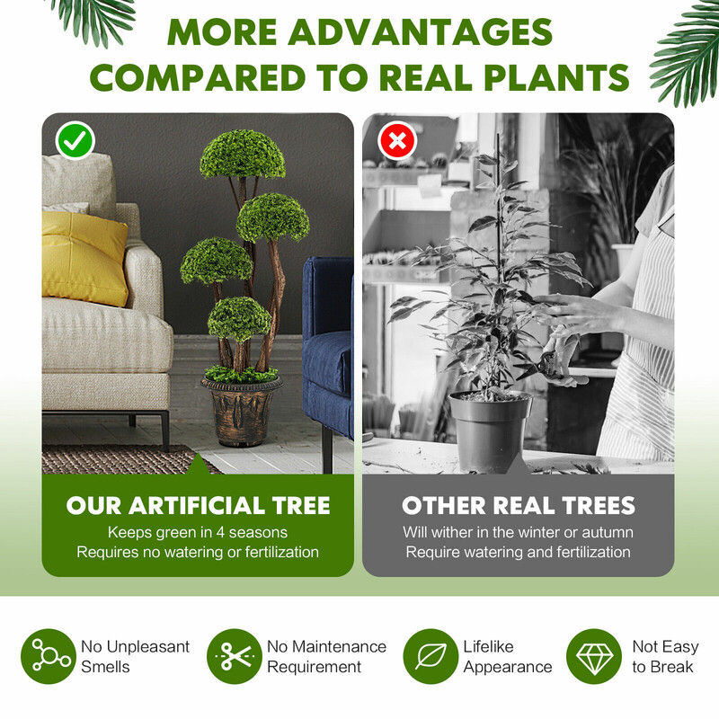 Kunstig kuglecypres 90 cm PE PVC cement indendørs udendørs