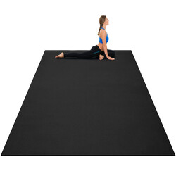 Yogamåtte PVC 183x122cm 8mm sort dobbeltgreb med 2 velcrobånd