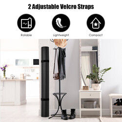 Yogamåtte PVC 183x122cm 8mm sort dobbeltgreb med 2 velcrobånd