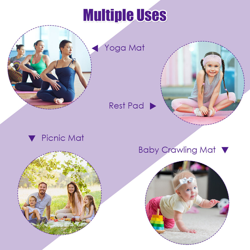 Yogamåtte PVC 183x122 cm 8 mm dobbelt‑sided skridsikker med justerbare velcrobånd