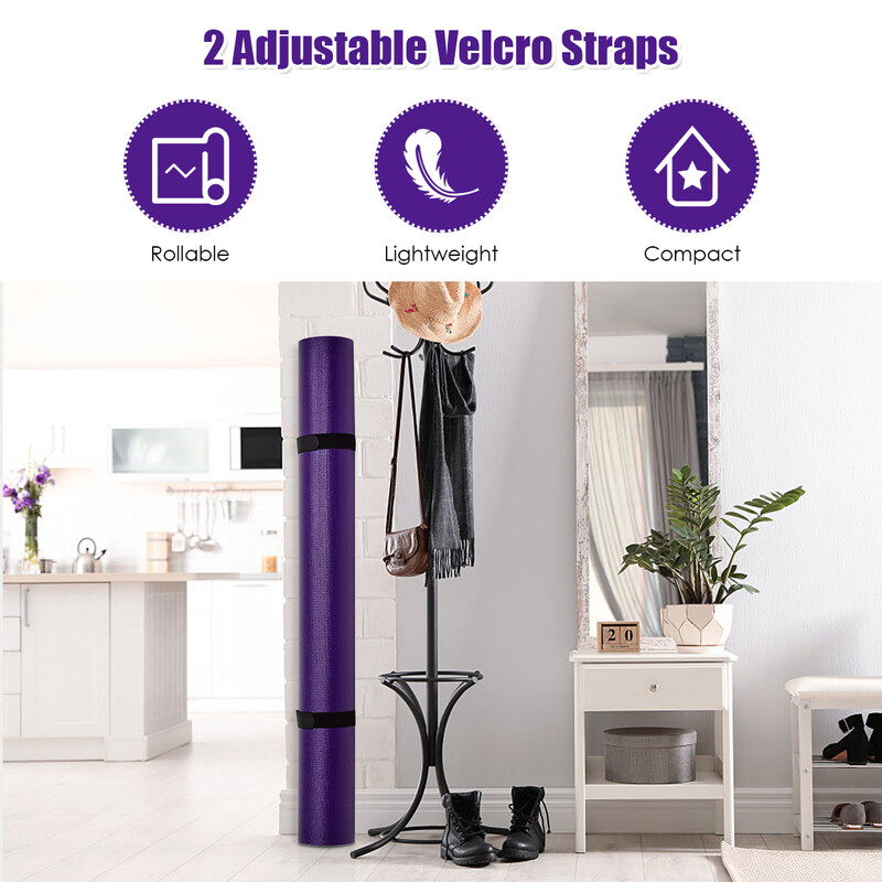 Yogamåtte PVC 183x122 cm 8 mm dobbelt‑sided skridsikker med justerbare velcrobånd