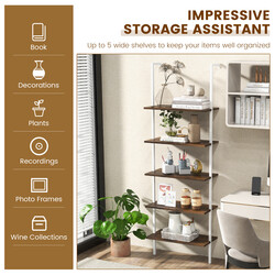 Steghylde brun stålram fem hylder vægmonteret 60x30x180 cm