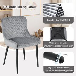 2 stk grå sammetsæder med ryglæn og metalben 60x52x80 cm