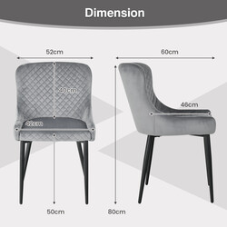 2 stk grå sammetsæder med ryglæn og metalben 60x52x80 cm