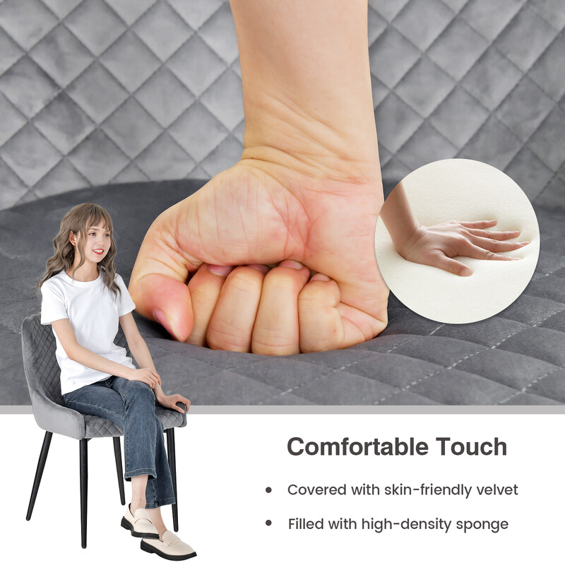 2 stk grå sammetsæder med ryglæn og metalben 60x52x80 cm