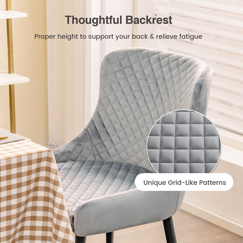 2 stk grå sammetsæder med ryglæn og metalben 60x52x80 cm