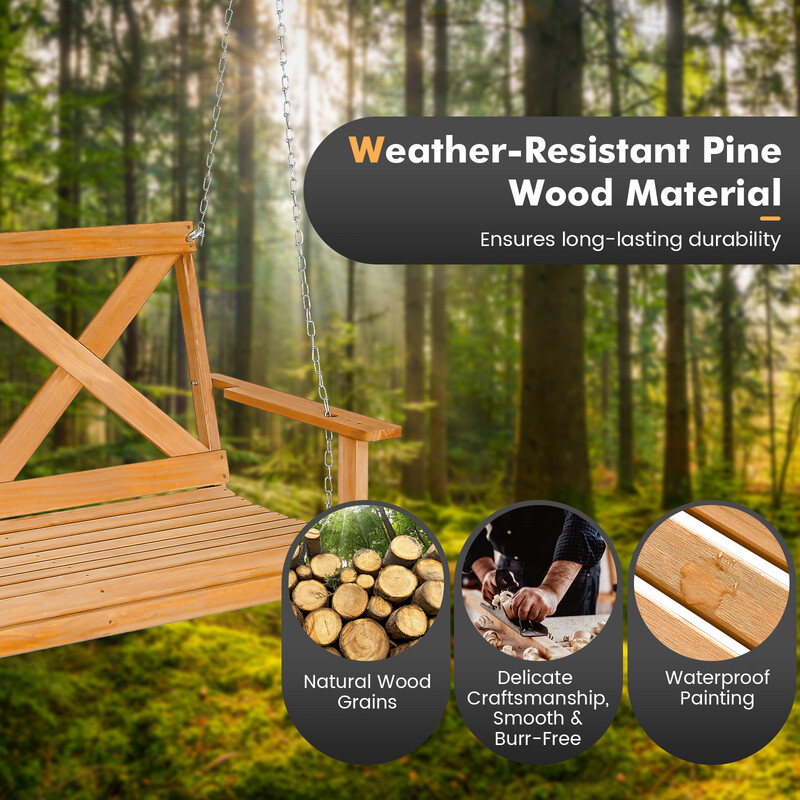 To-sædet terrassegynge stol i naturlig fyrretræ 134 cm 240 kg