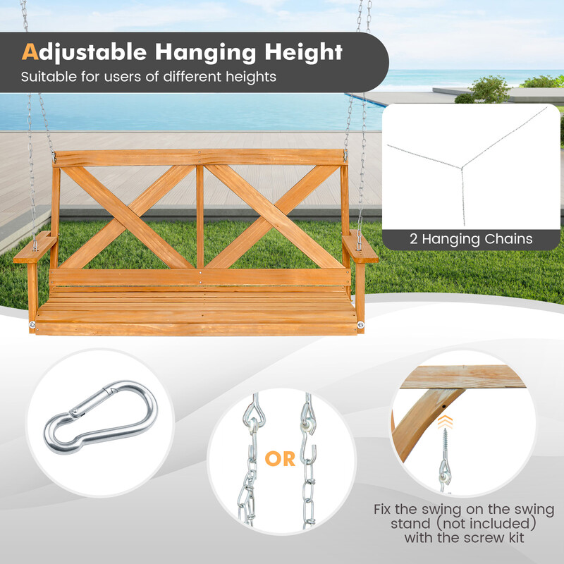 To-sædet terrassegynge stol i naturlig fyrretræ 134 cm 240 kg