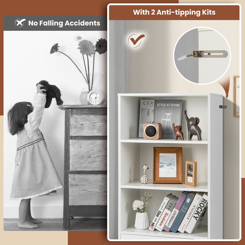 Boghylde hvid 120 cm 4 niveauer med skuffe spånplade MDF