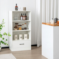 Boghylde hvid 120 cm 4 niveauer med skuffe spånplade MDF