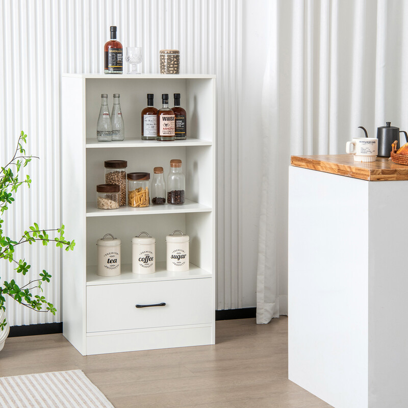 Boghylde hvid 120 cm 4 niveauer med skuffe spånplade MDF