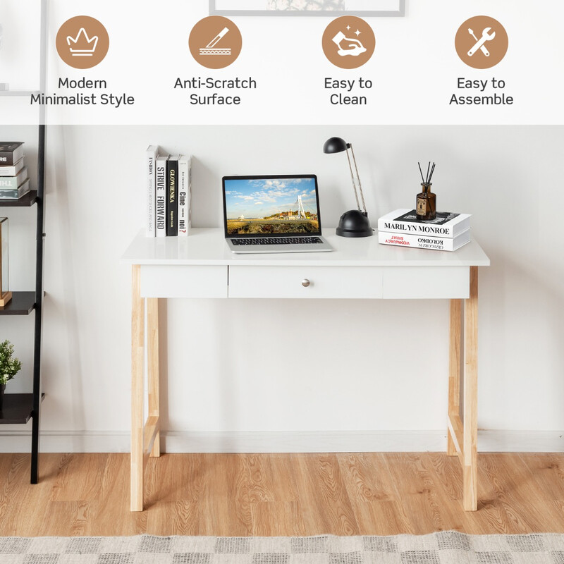 Skrivebord med skuffe i naturlig MDF og gummitræ 106 cm bred