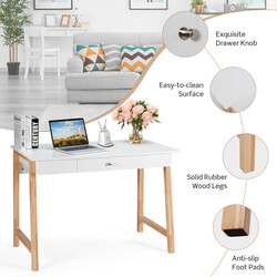 Skrivebord med skuffe i naturlig MDF og gummitræ 106 cm bred