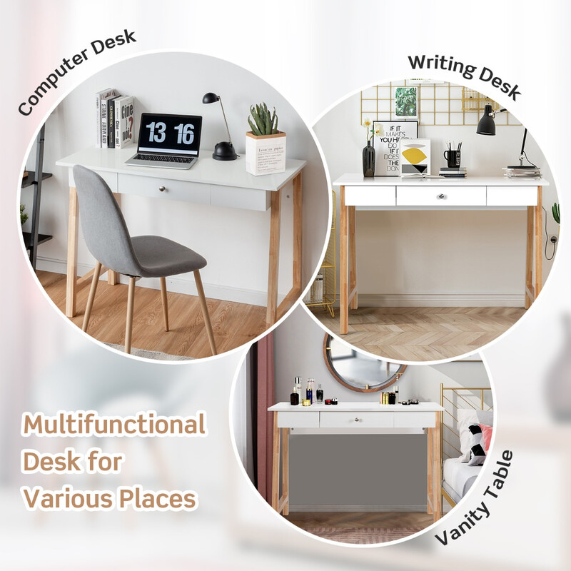 Skrivebord med skuffe i naturlig MDF og gummitræ 106 cm bred