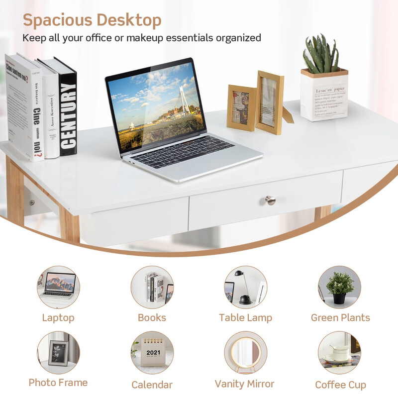 Skrivebord med skuffe i naturlig MDF og gummitræ 106 cm bred