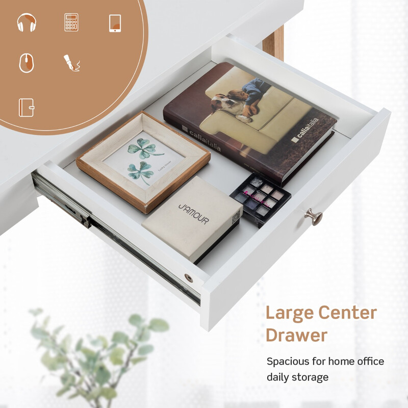 Skrivebord med skuffe i naturlig MDF og gummitræ 106 cm bred