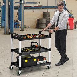 3-etagers servicevogn i aluminium og PP 103x49x98 cm 150 kg kapacitet