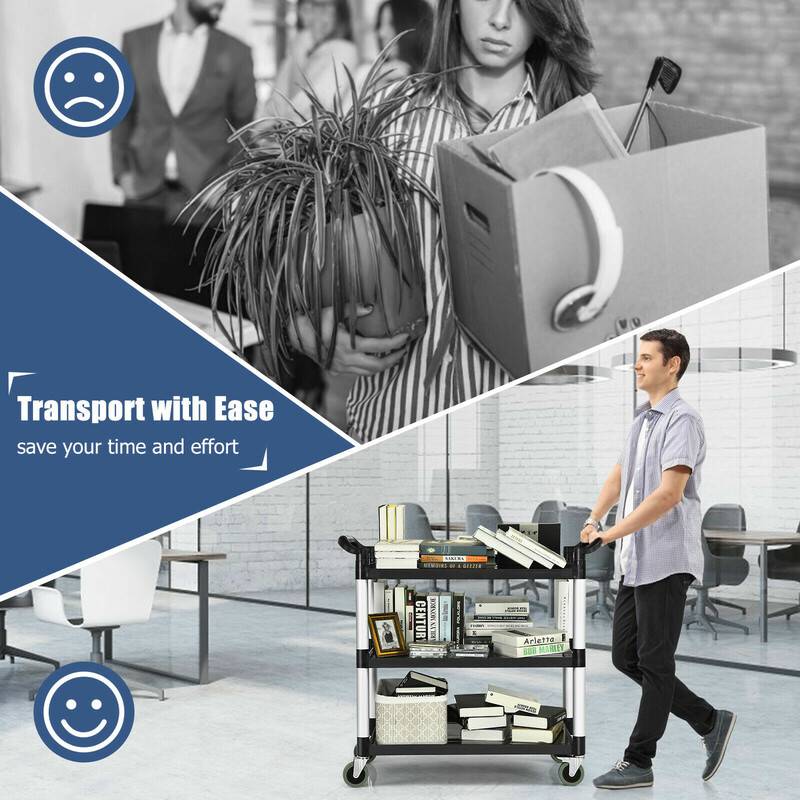 3-etagers servicevogn i aluminium og PP 103x49x98 cm 150 kg kapacitet