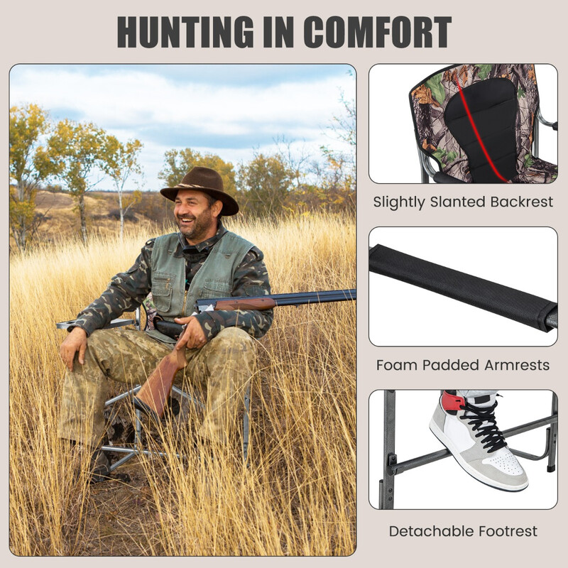 Sammenklappelig jagtstol camouflagemønster metalramme 150 kg kapacitet sidebord
