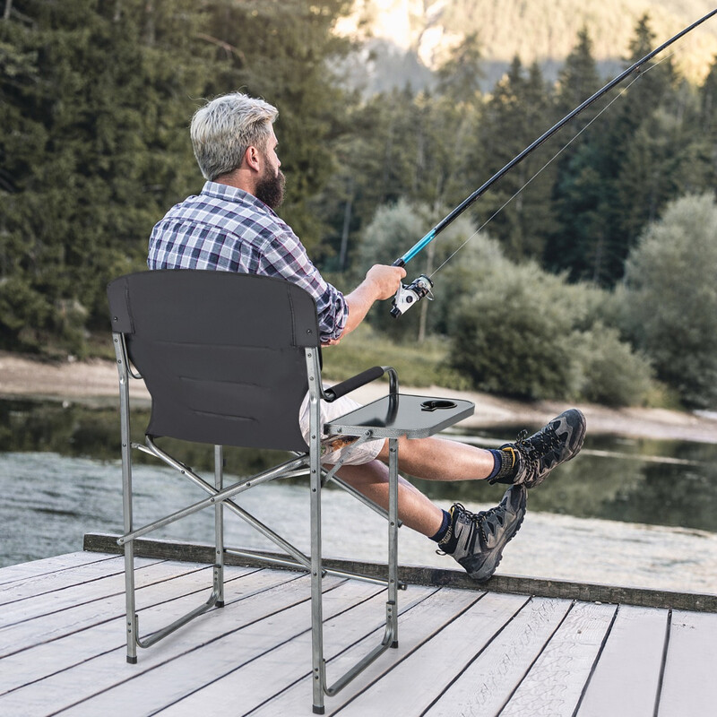Sammenklappelig jagtstol camouflagemønster metalramme 150 kg kapacitet sidebord