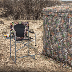 Sammenklappelig jagtstol camouflagemønster metalramme 150 kg kapacitet sidebord