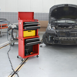 Værktøjsskab metal rød 6 skuffer 132 cm høj låsbar med hjul