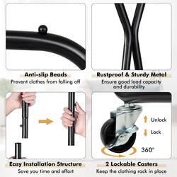 Metal tøjstativ på hjul 86x45x170 cm med to tøjstænger hylder og kroge