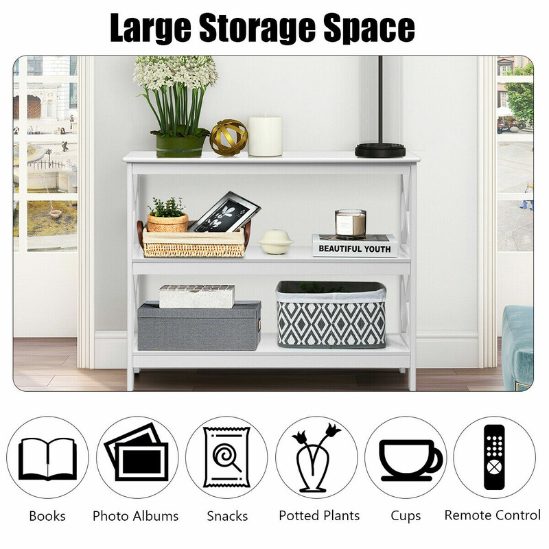 Konsolbord MDF hvid 100x33x80 cm tre niveauer med hylde