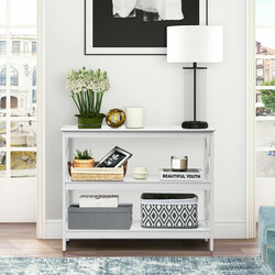 Konsolbord MDF hvid 100x33x80 cm tre niveauer med hylde