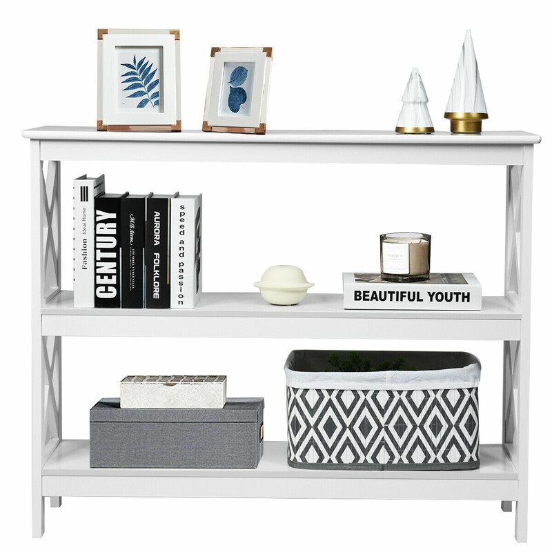 Konsolbord MDF hvid 100x33x80 cm tre niveauer med hylde