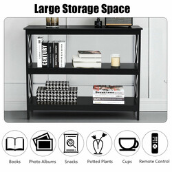 Konsolbord sort MDF 100x33x80 cm industridesign med tre hylder