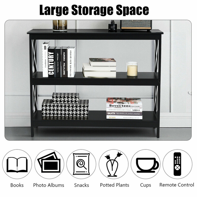 Konsolbord sort MDF 100x33x80 cm industridesign med tre hylder