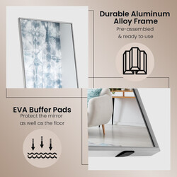 Helkropsspejl 160 x 40 cm sølv aluminium sikkerhedsglas gulv og vægmontering