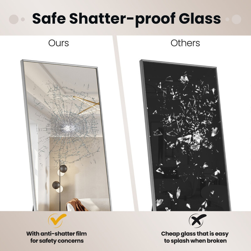 Helkropsspejl 160 x 40 cm sølv aluminium sikkerhedsglas gulv og vægmontering