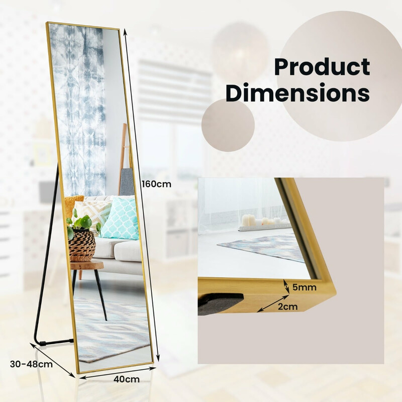 Fuldkropsspejl 160 x 40 cm guld aluminiumramme splintfrit glas