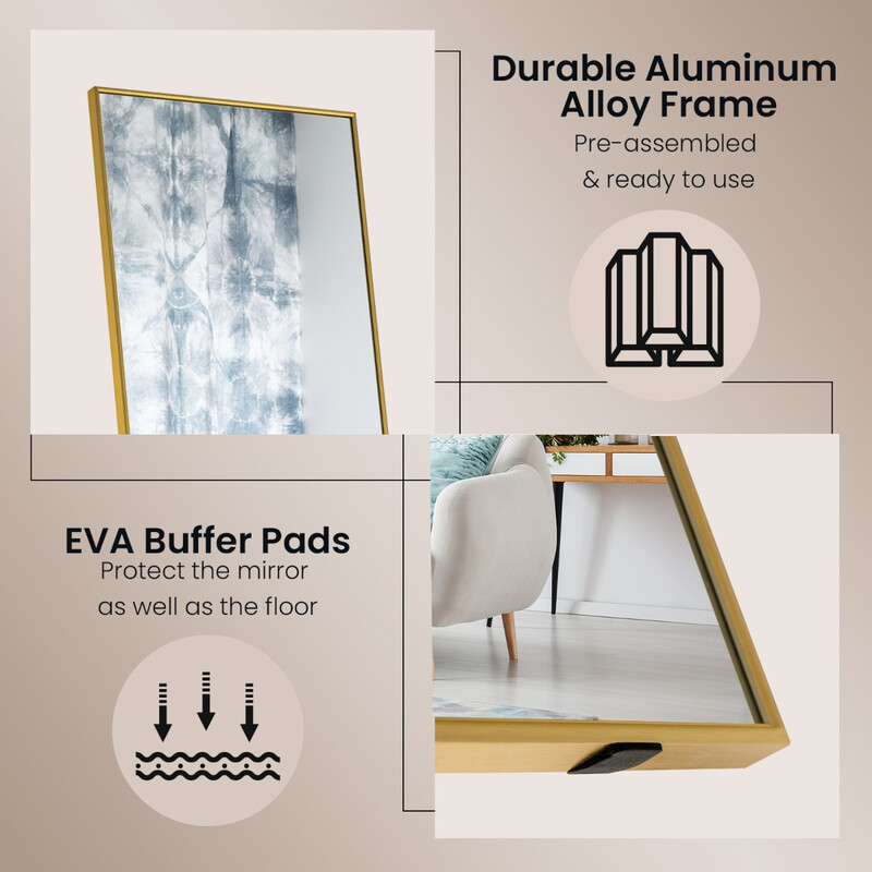 Fuldkropsspejl 160 x 40 cm guld aluminiumramme splintfrit glas