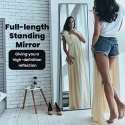 Helkropsspejl 160x40 cm sort aluminiumramme sikkerhedsglas stående eller vægmontering