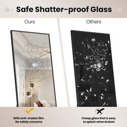 Helkropsspejl 160x40 cm sort aluminiumramme sikkerhedsglas stående eller vægmontering