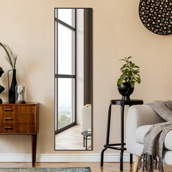 Helkropsspejl 160x40 cm sort aluminiumramme sikkerhedsglas stående eller vægmontering